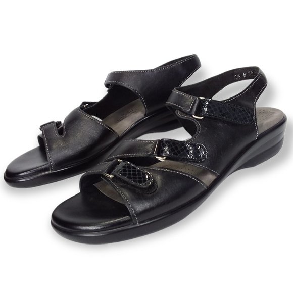 SAS Tabby Slingback Sandals Size 8.5 NARROW Black Leather Adjustable Comfort - Picture 5 of 11